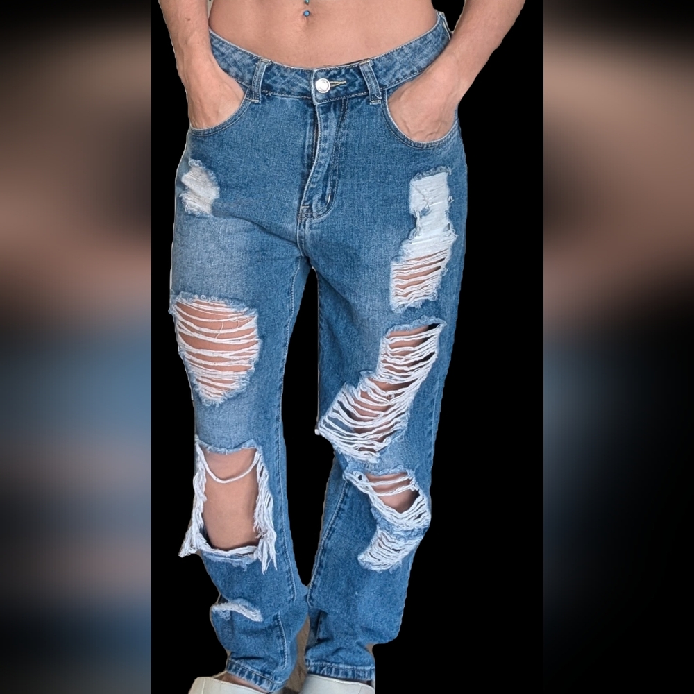 Distressed Blue Boyfriend Jeans